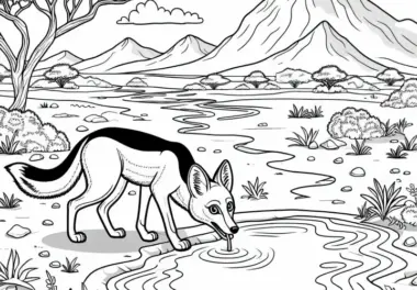 Schakal am Wasserloch – Malvorlage Kostenlos