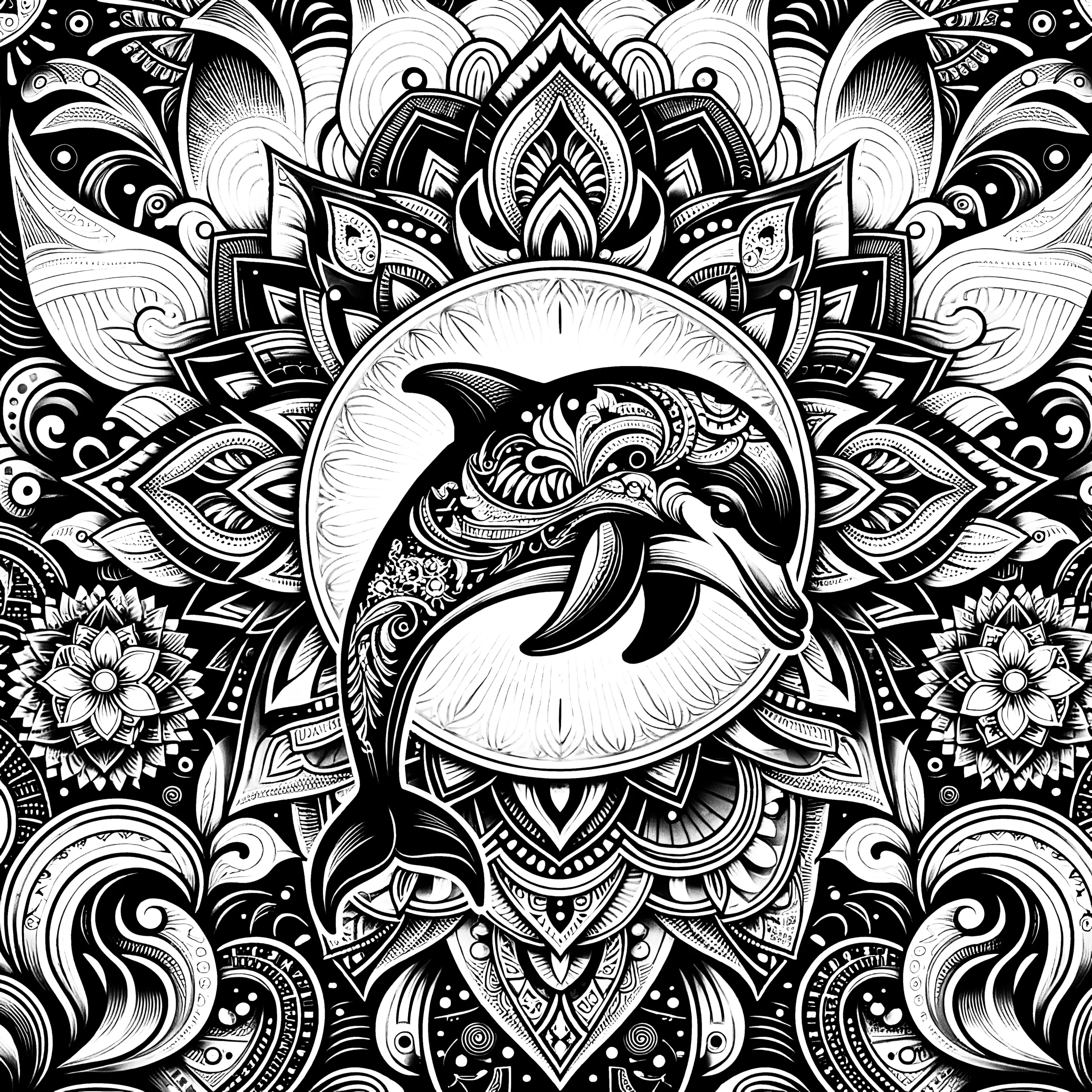 Schattiertes Delfin-Mandala komplex: Für Erwachsene kostenlos zum Ausmalen (Ausmalbild)