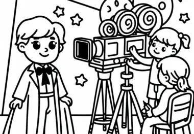 Schauspieler bei Filmaufnahme vor Kamera Ausmalbild Gratis