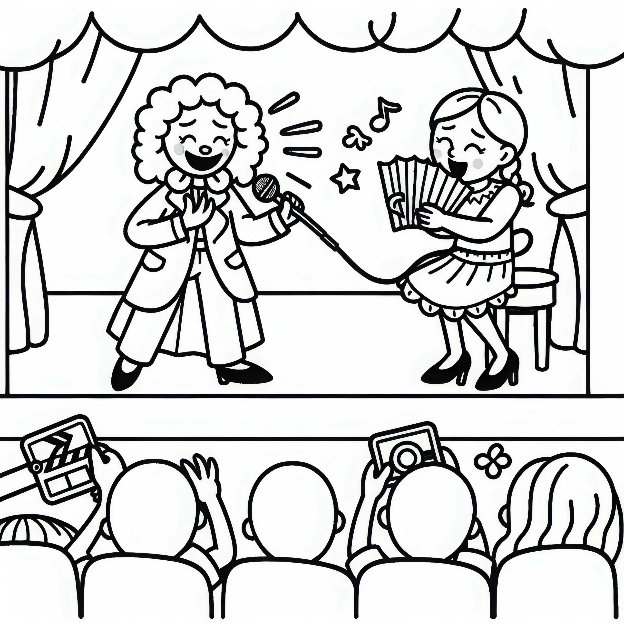 Schauspielerin in Comedy-Rolle Malvorlage Gratis (Ausmalbild)