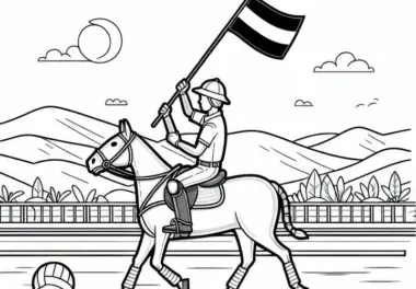 Schiedsrichter hebt beim Polo Fahne um Punkt zu signalisieren – Malvorlage kostenlos