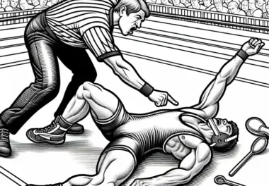 Schiedsrichter zählt Wrestler an – Malvorlage detailreich kostenlos