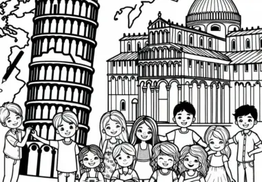 Der schiefe Turm von Pisa in Italien – Malvorlage für Europa
