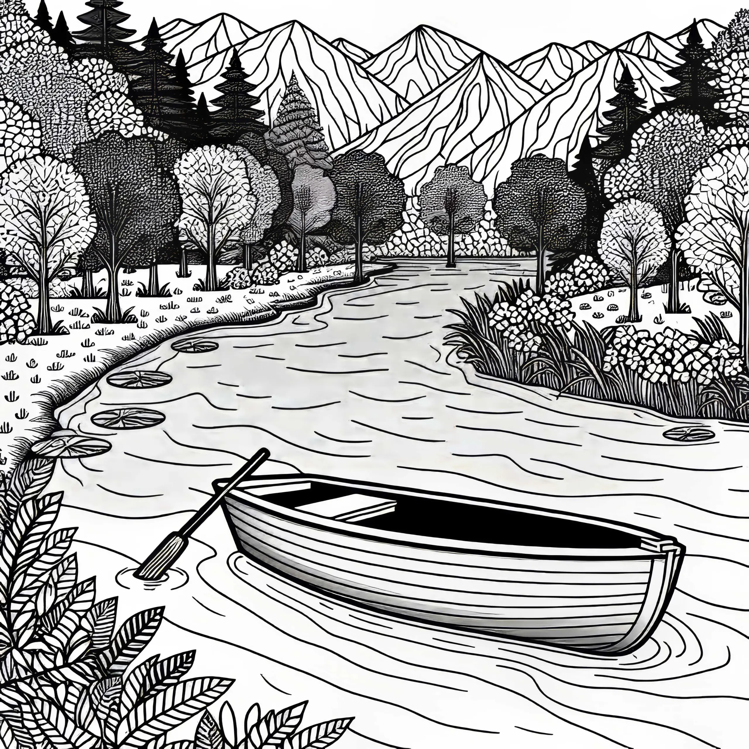 Schiff auf dem Fluss – Ausmalbild kostenlos