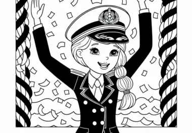 Schiffskapitänin bei Feier auf dem Schiff in Gala-Uniform – Ausmalbild kostenlos