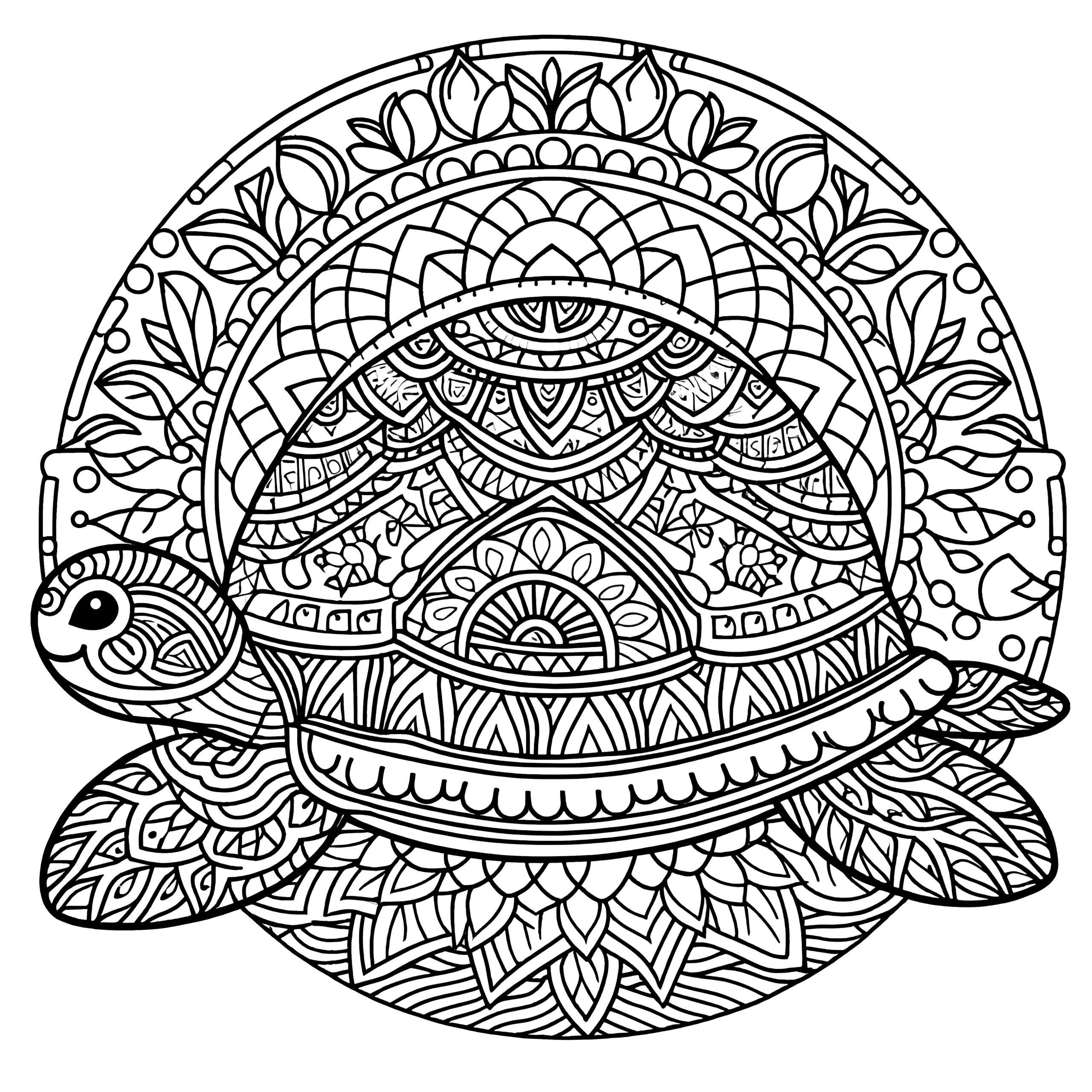 Schildkröte-Mandala komplex: Ausmalbild gratis zum Herunterladen