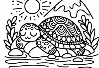 Schildkröte ruht auf Stein – Ausmalbild gratis