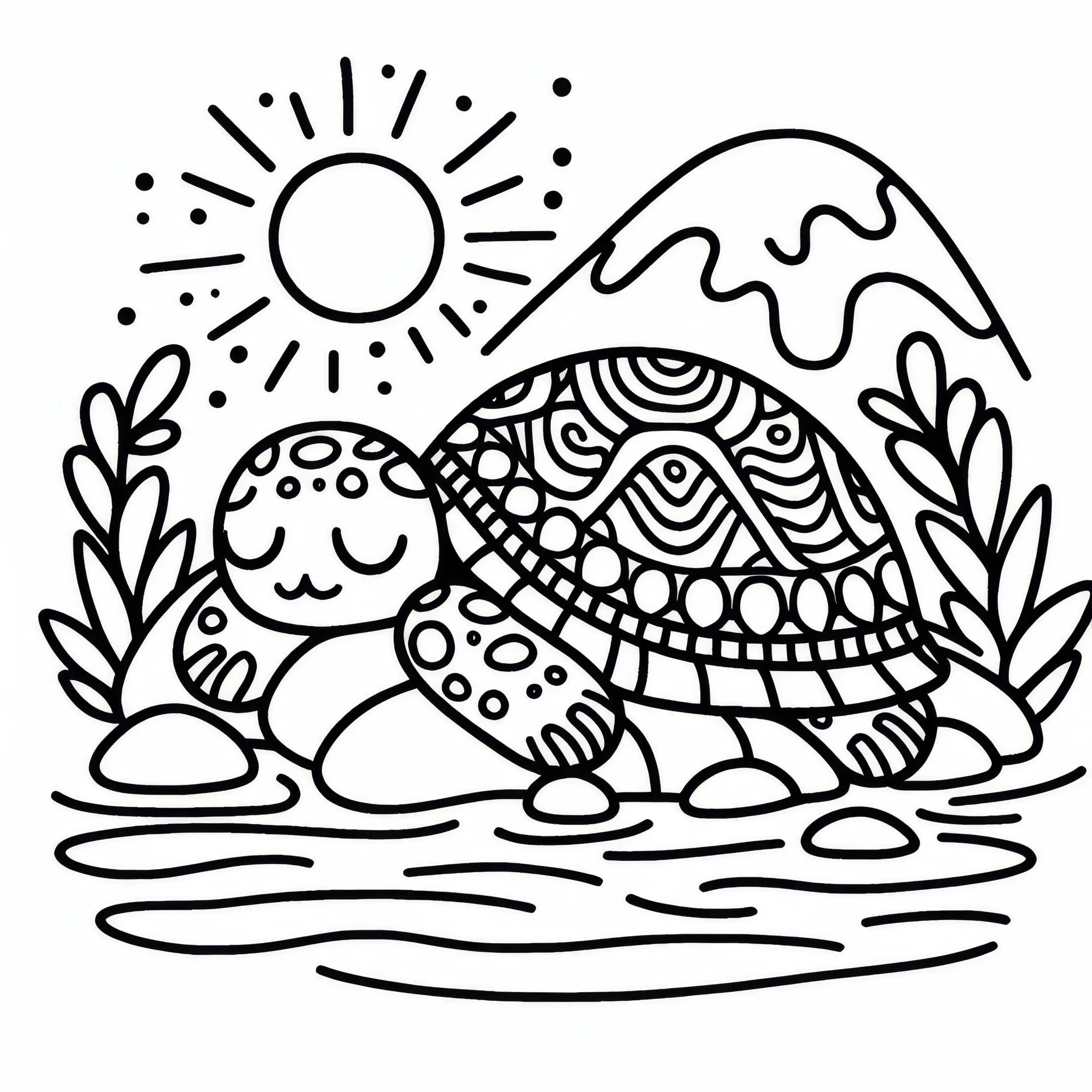 Schildkröte ruht auf Stein – Ausmalbild gratis