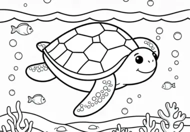 Schildkröte schwimmt durch das Meerwasser – Ausmalbild kostenlos