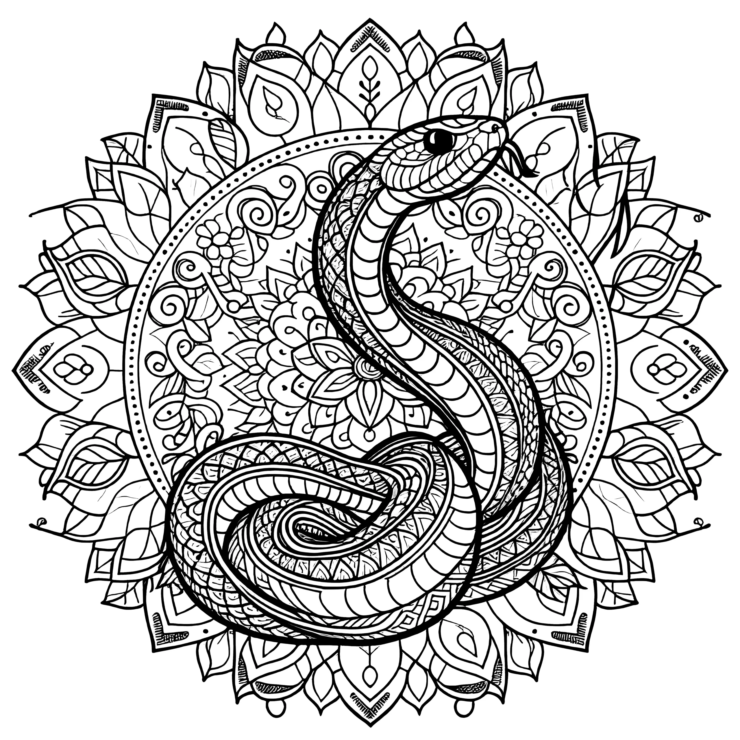 Schlange-Mandala einfach: Zum Ausmalen und Ausdrucken (Ausmalbild)