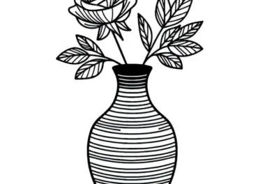 Schlanke Vase mit Rose als Ausmalbild kostenlos