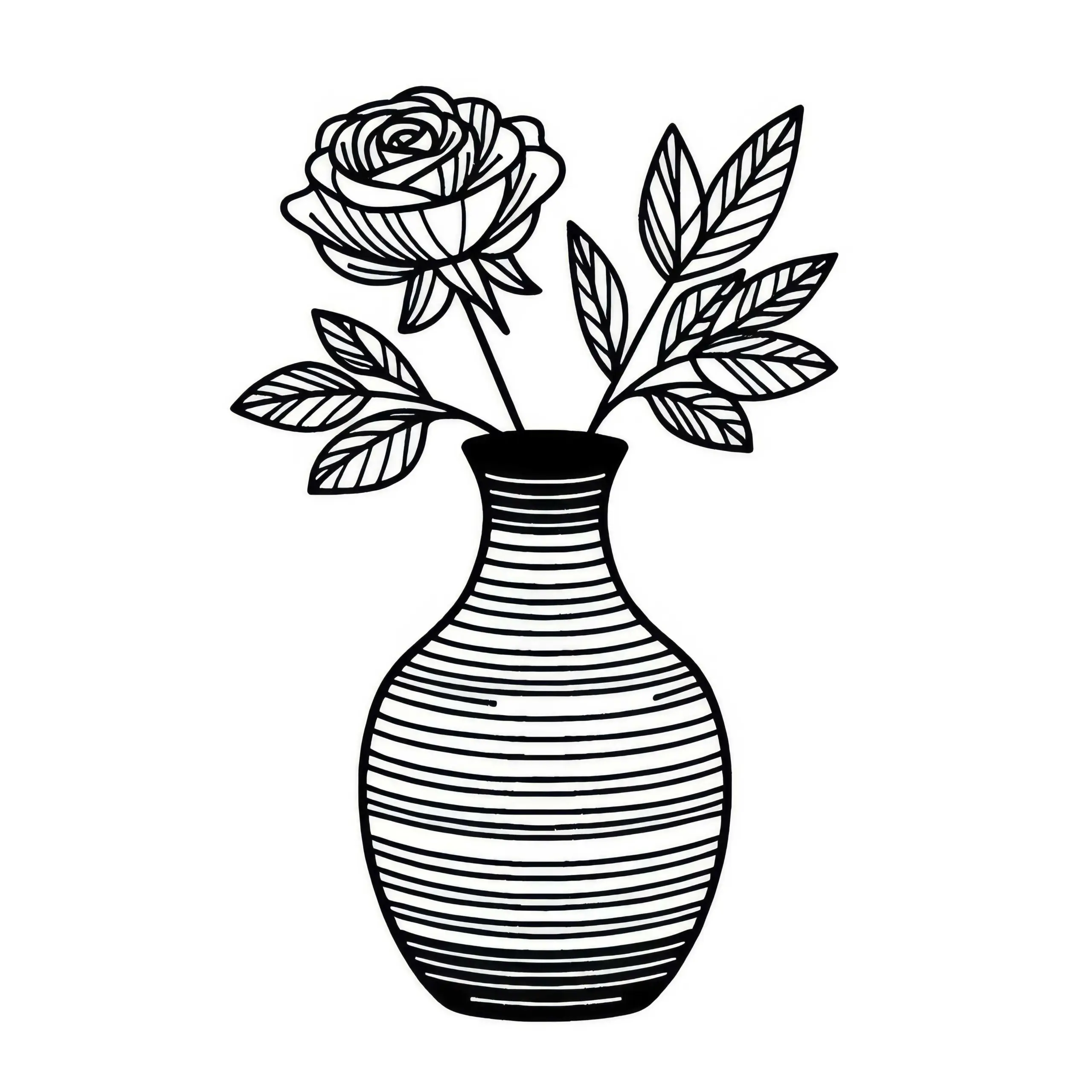 Schlanke Vase mit Rose als Ausmalbild kostenlos