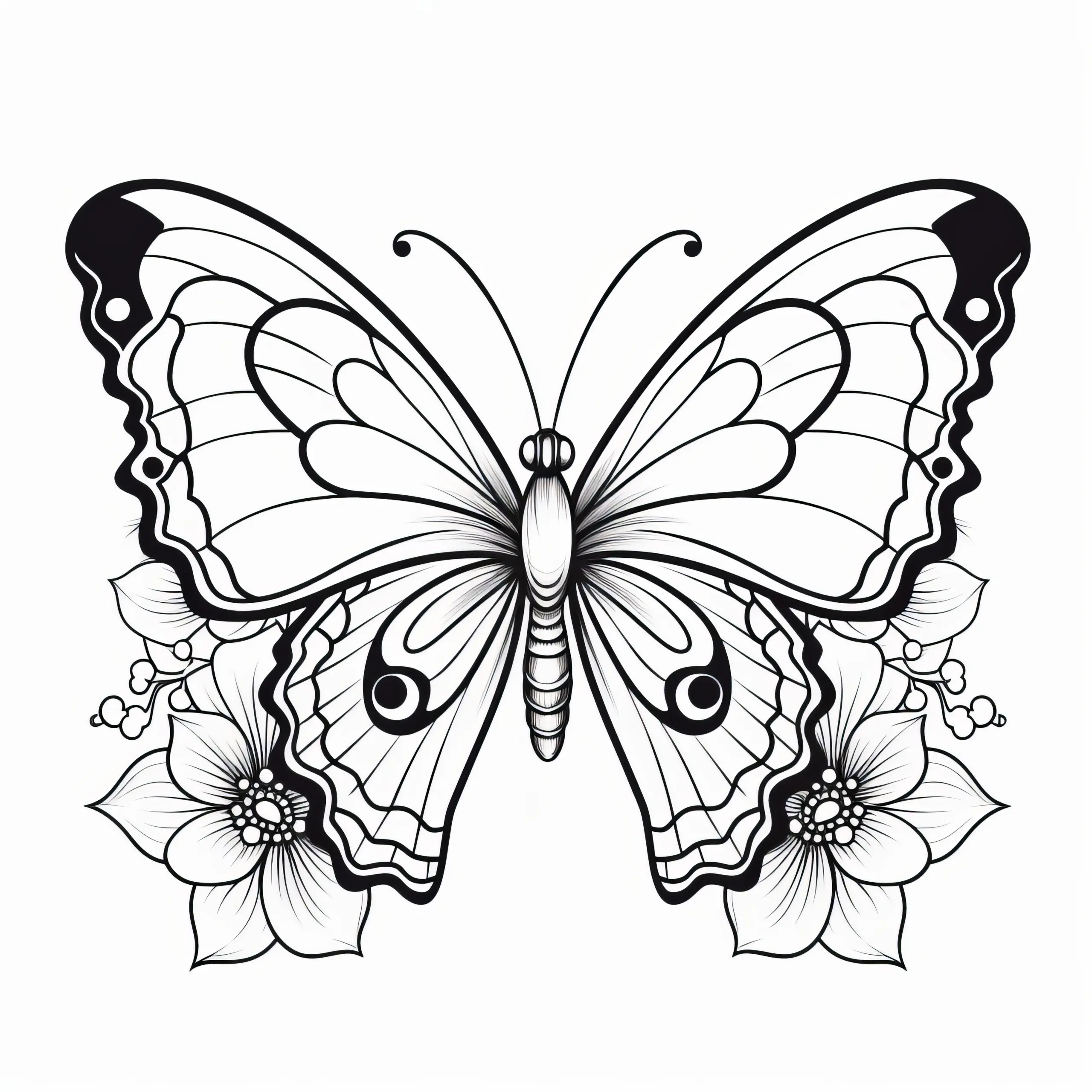 Schmetterling mit floralen Mustern: Ausmalbild kostenlos