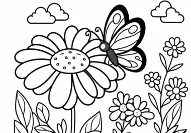 Schmetterling Landet Auf Blume – Malvorlage Einfach Für Kinder Gratis