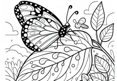Schmetterling Ruht Auf Blatt Mit Morgentau – Ausmalbild Kostenlos