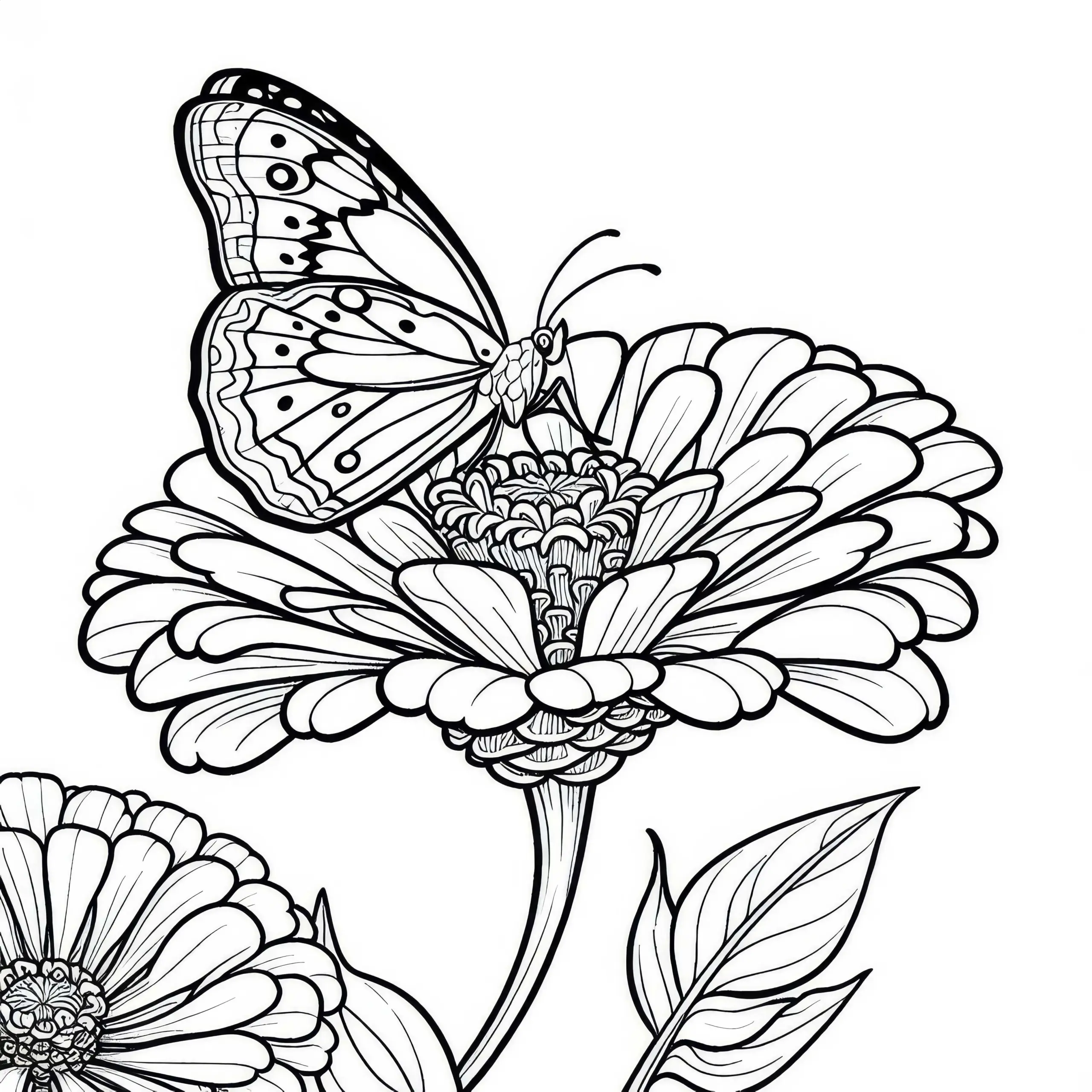Schmetterling sitzt auf Blume Zinnie Ausmalbild