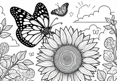Schmetterling auf Sonnenblume – Ausmalbild Gratis