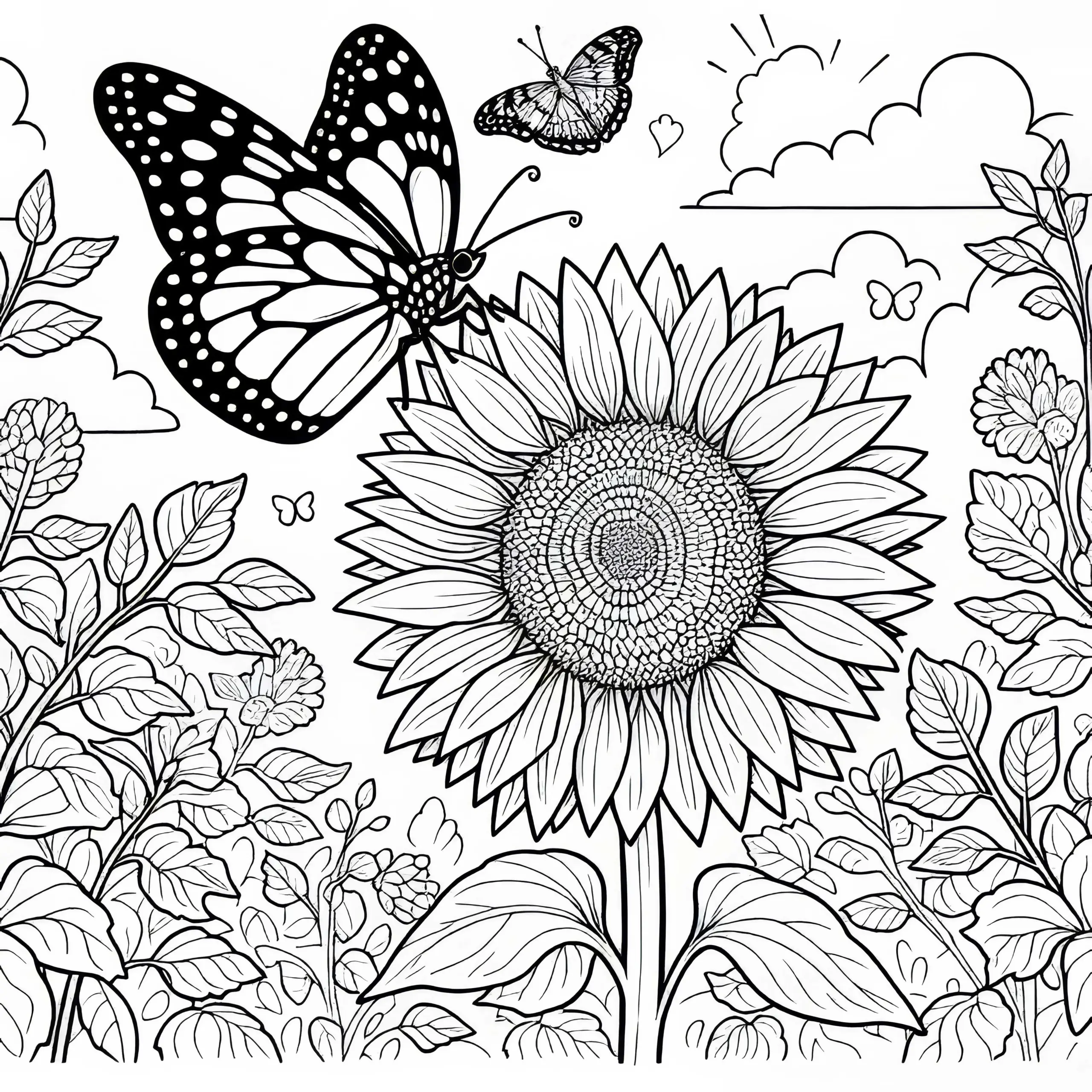 Schmetterling auf Sonnenblume – Ausmalbild Gratis