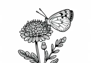 Schmetterling sitzt auf Wildblume – Malvorlage kostenlos