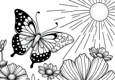 Schmetterling tanzt über Blume – Schmuckkörbchen Ausmalbild gratis