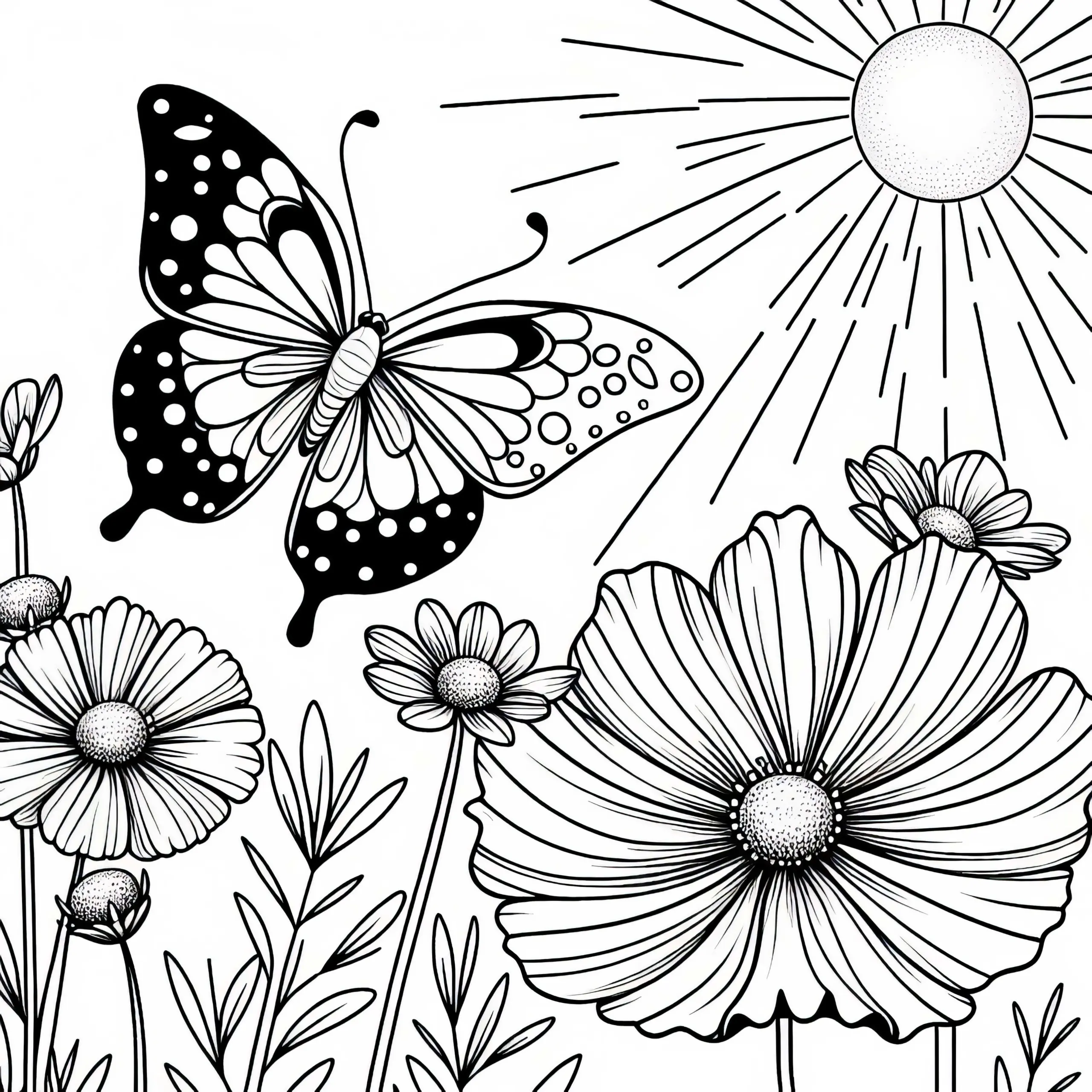 Schmetterling tanzt über Blume – Schmuckkörbchen Ausmalbild gratis