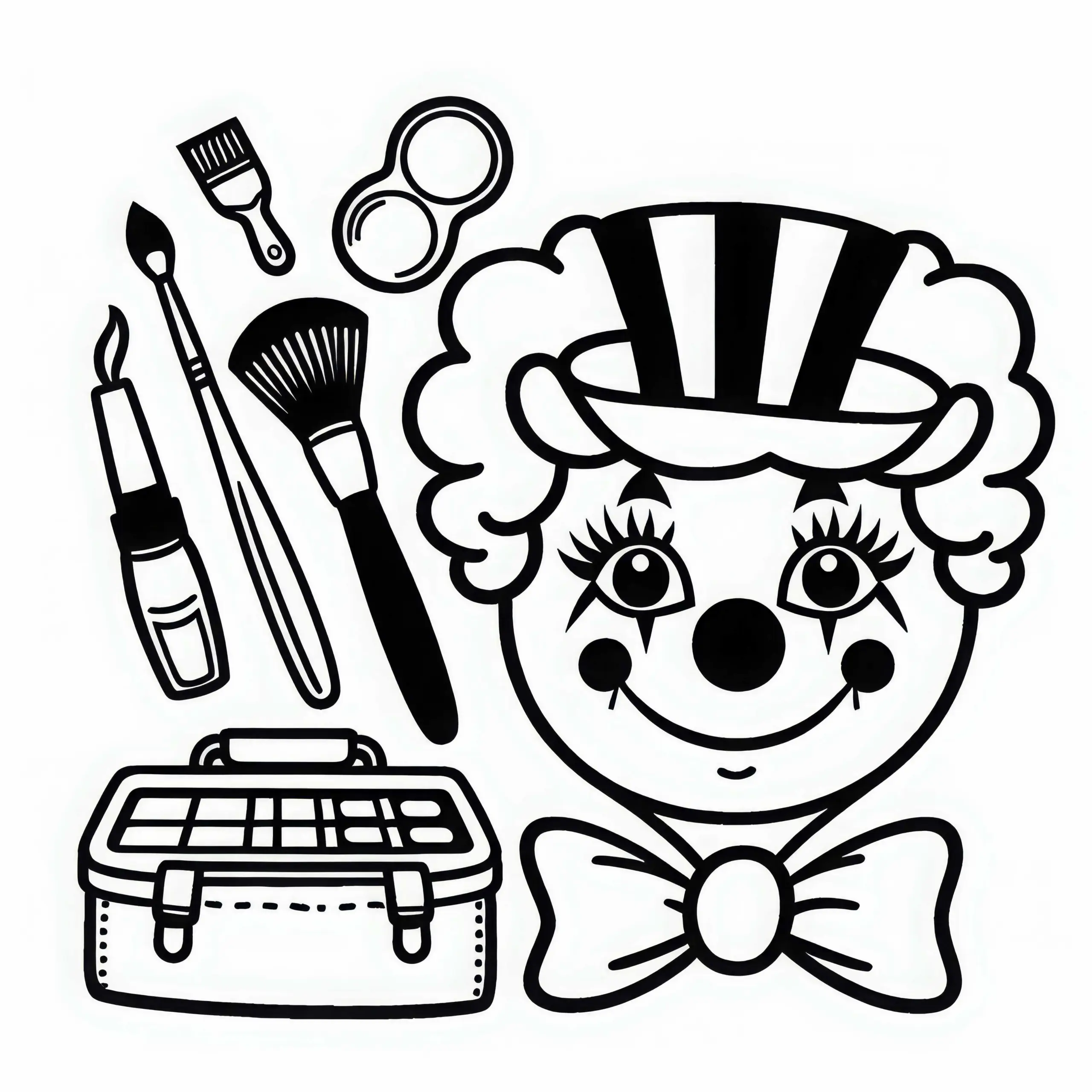 Schminkset eines Clowns Malvorlage einfach gratis (Ausmalbild)
