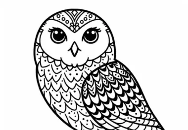 Schnee-Eule – Snowy Owl – Vogel aus Nordamerika – Malvorlage kostenlos