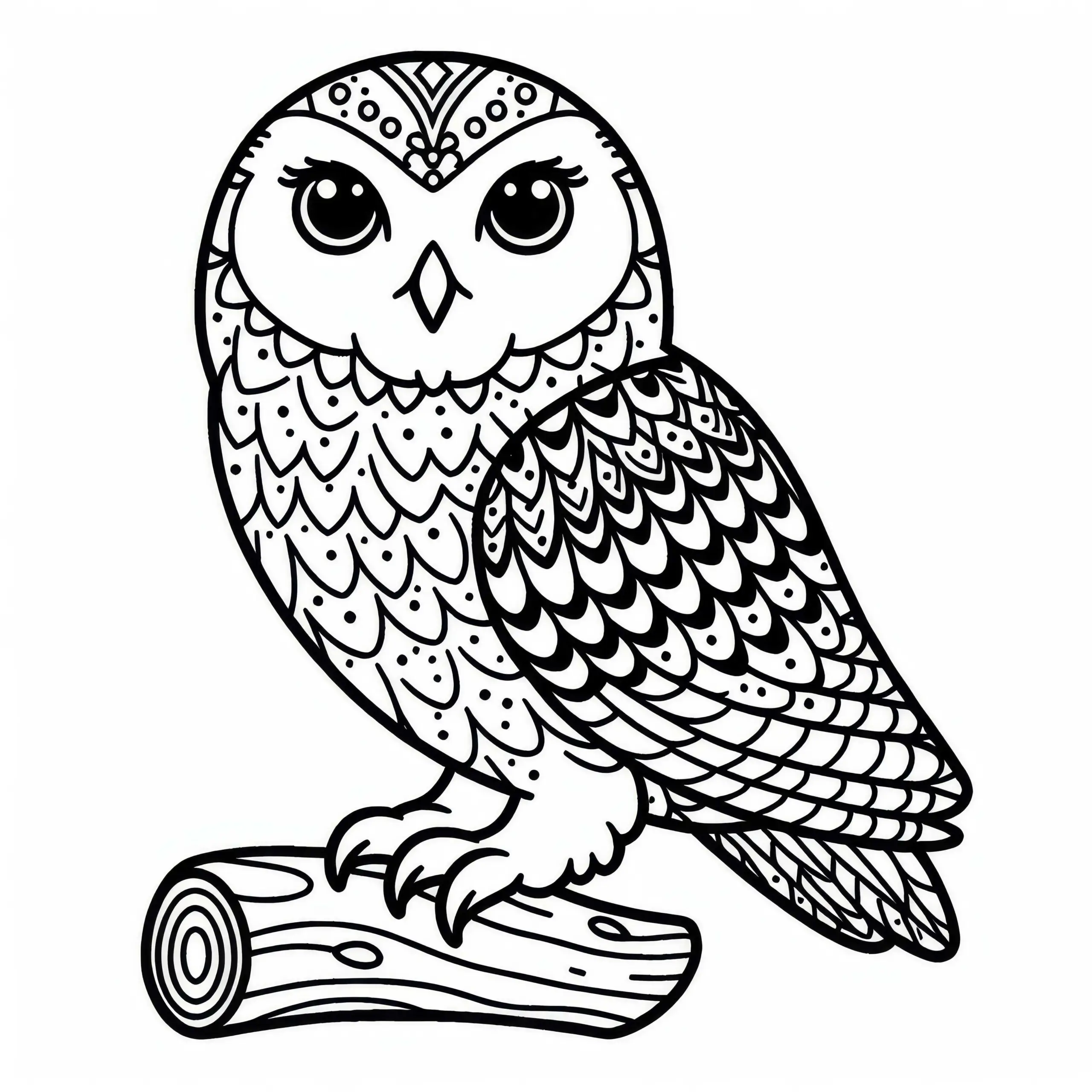 Schnee-Eule – Snowy Owl – Vogel aus Nordamerika – Malvorlage kostenlos (Ausmalbild)