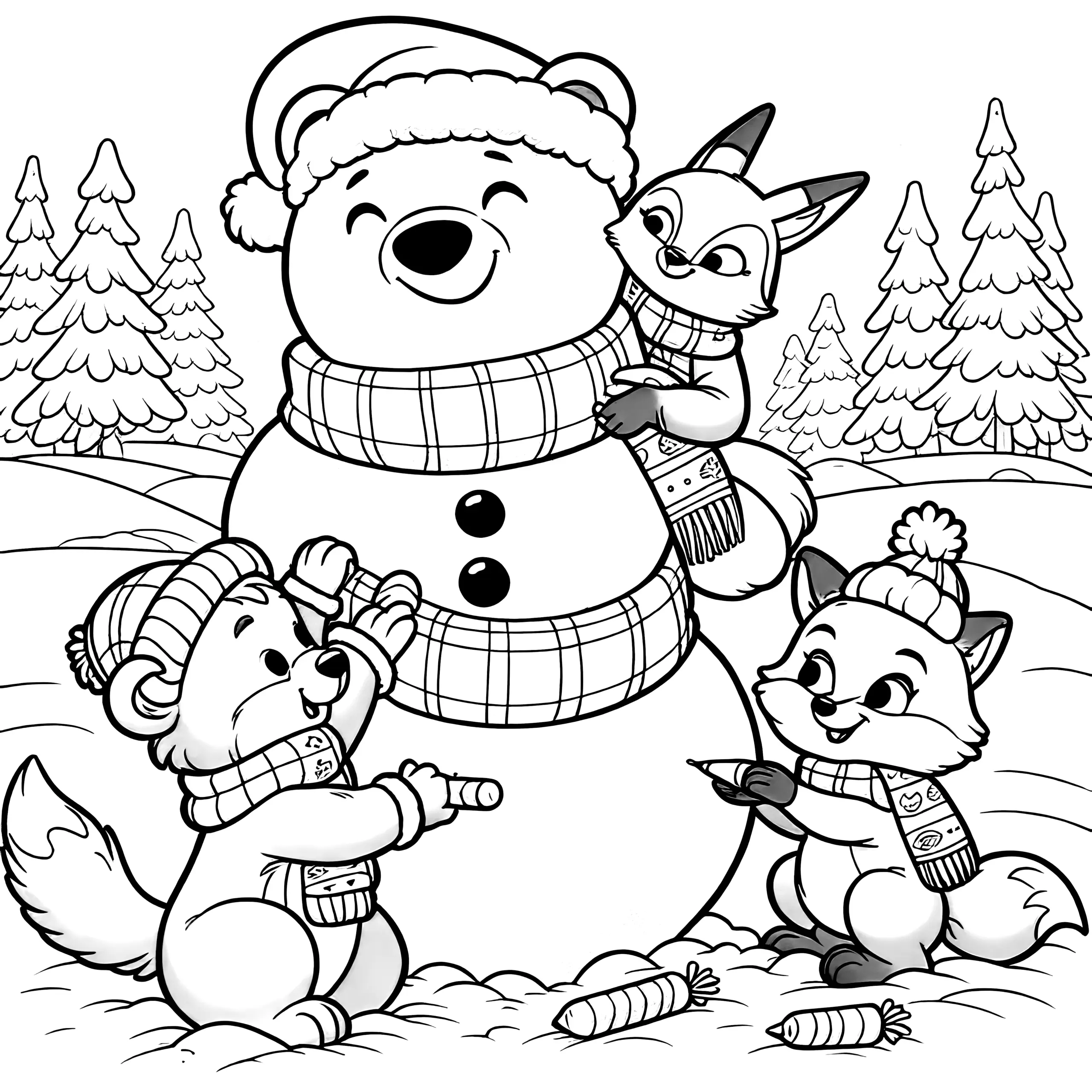 Schneebär in Winterlandschaft (Ausmalbild)