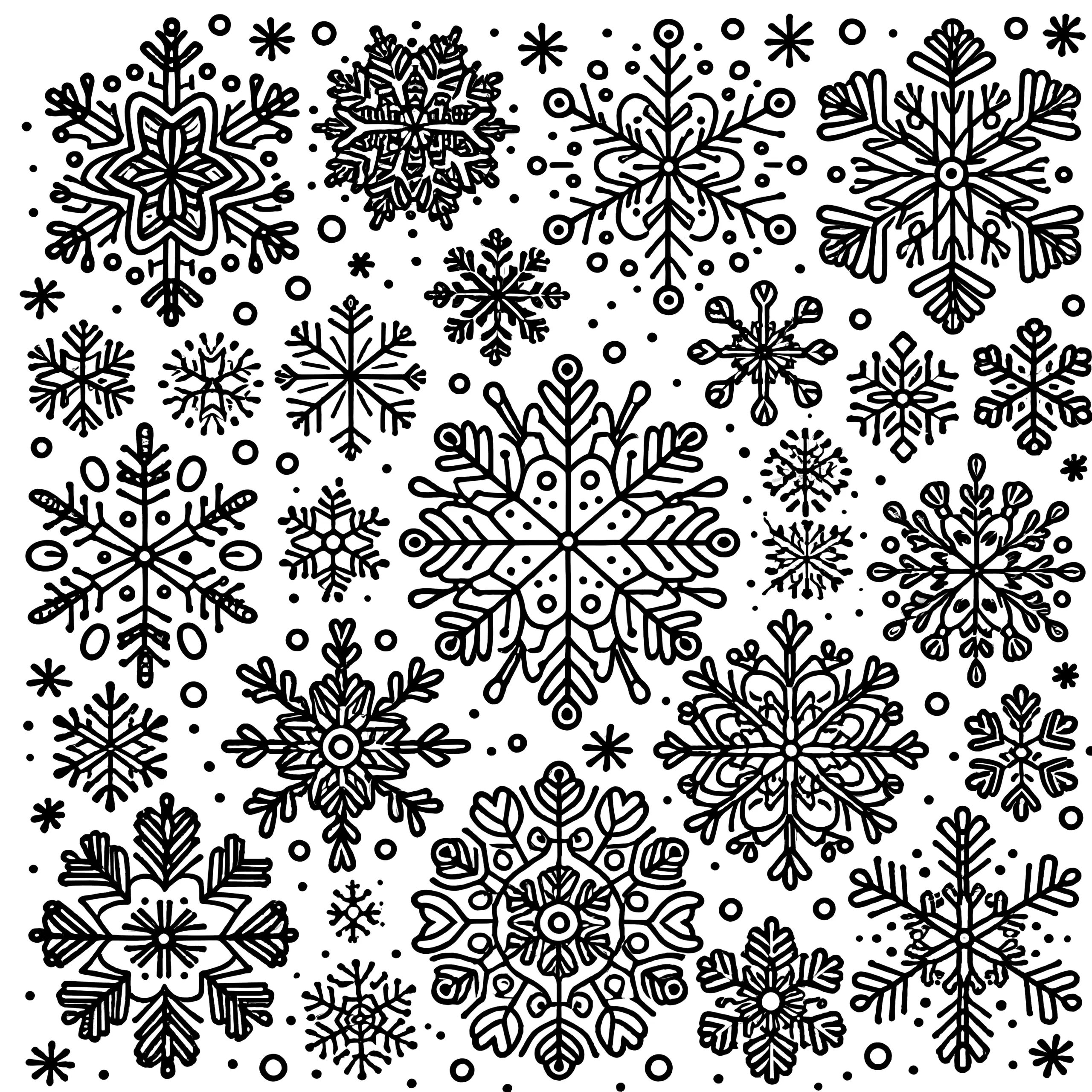 Schneeflocken: Muster zum Ausmalen (kostenlos) (Ausmalbild)