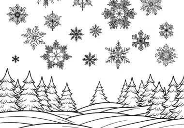 Schneeflocken Winterlandschaft Ausmalbild