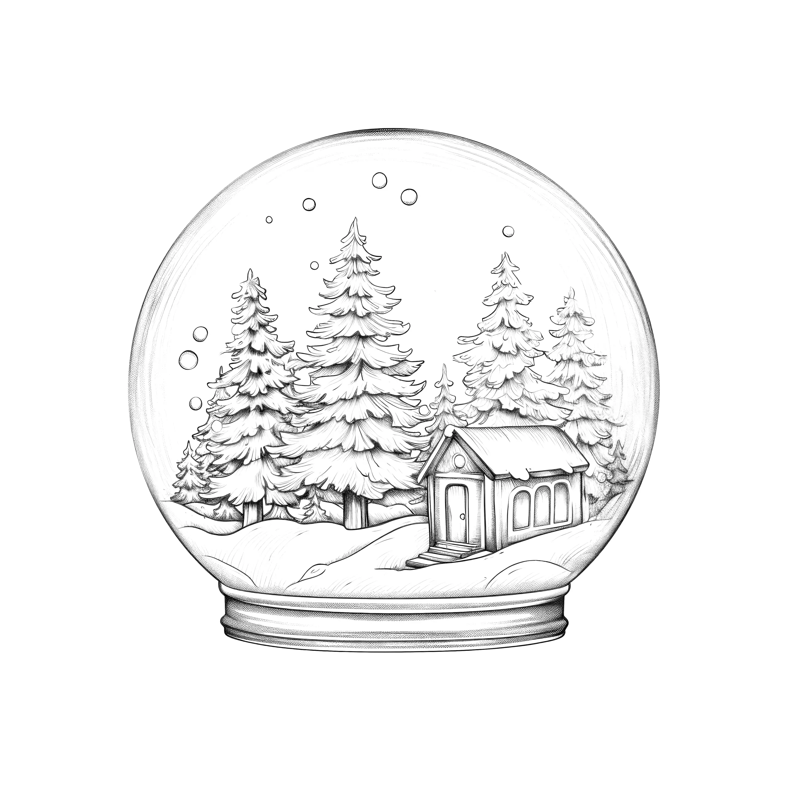 Schneekugel mit Winterlandschaft (Ausmalbild)
