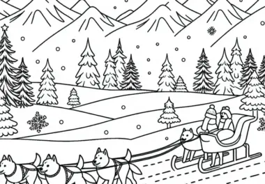 Schneelandschaft für Hundeschlittenrennen – Ausmalbild Kostenlos