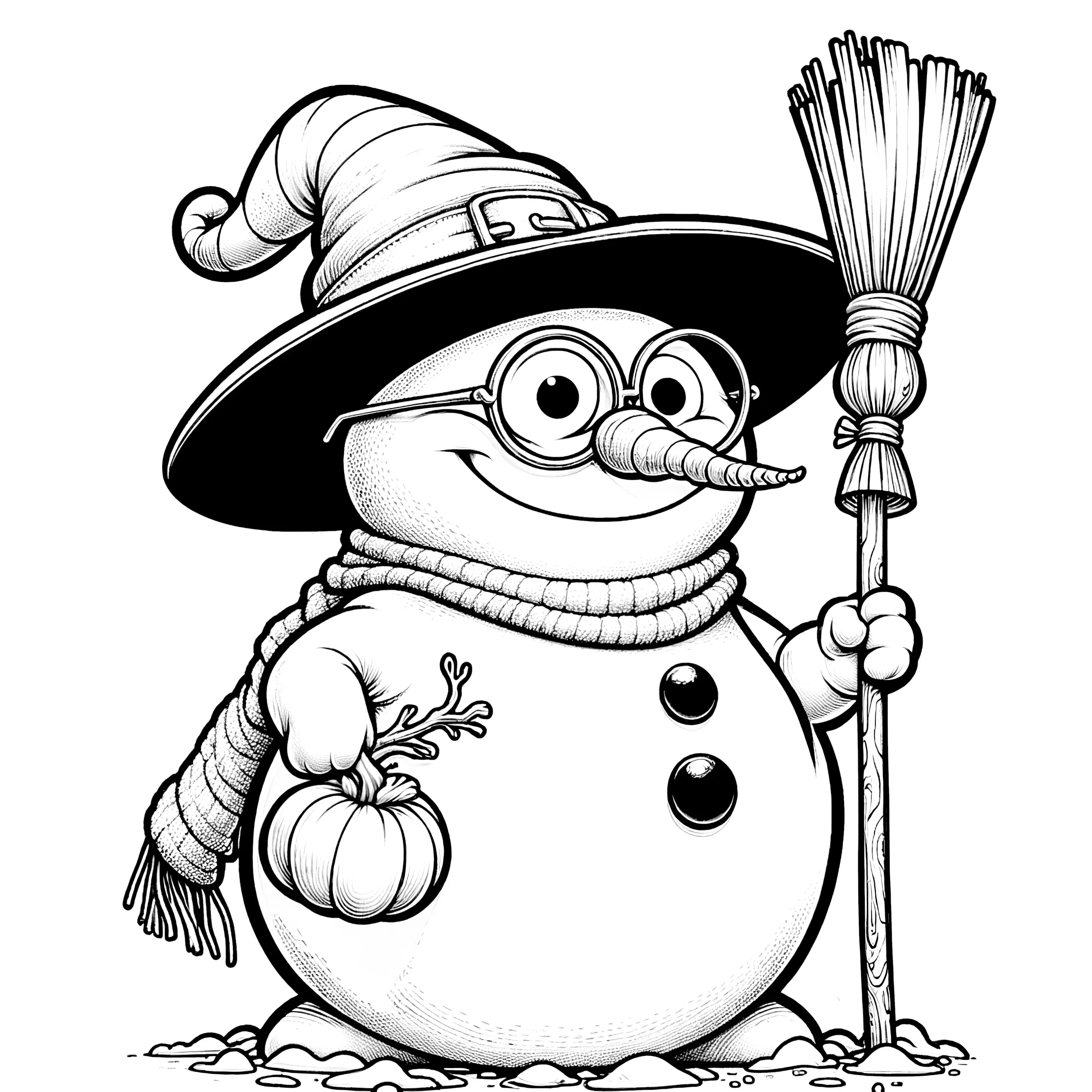 Schneemann-Hexer: Bild zum Ausmalen (gratis) (Ausmalbild)