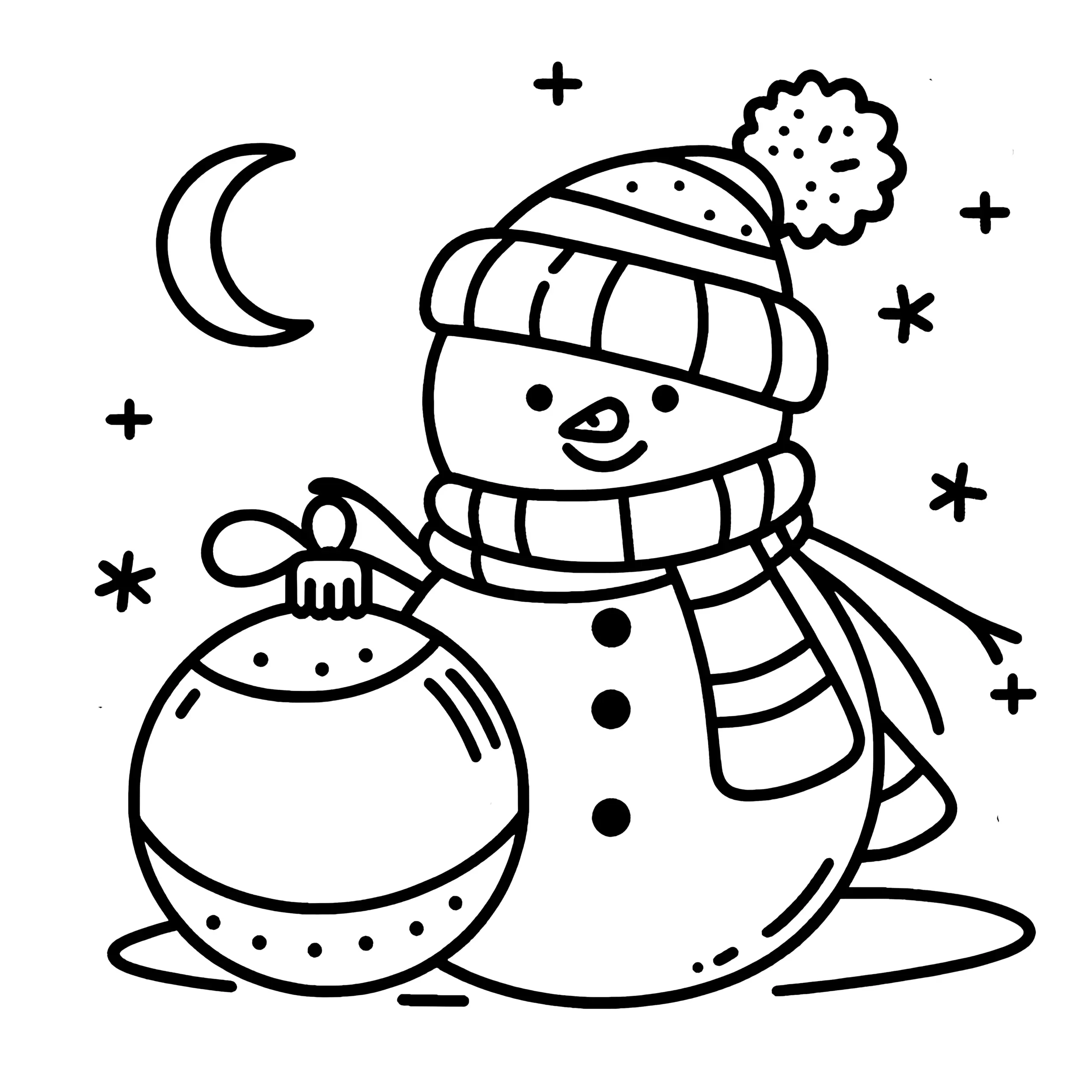 Schneemann malen – einfache Vorlage (Ausmalbild)