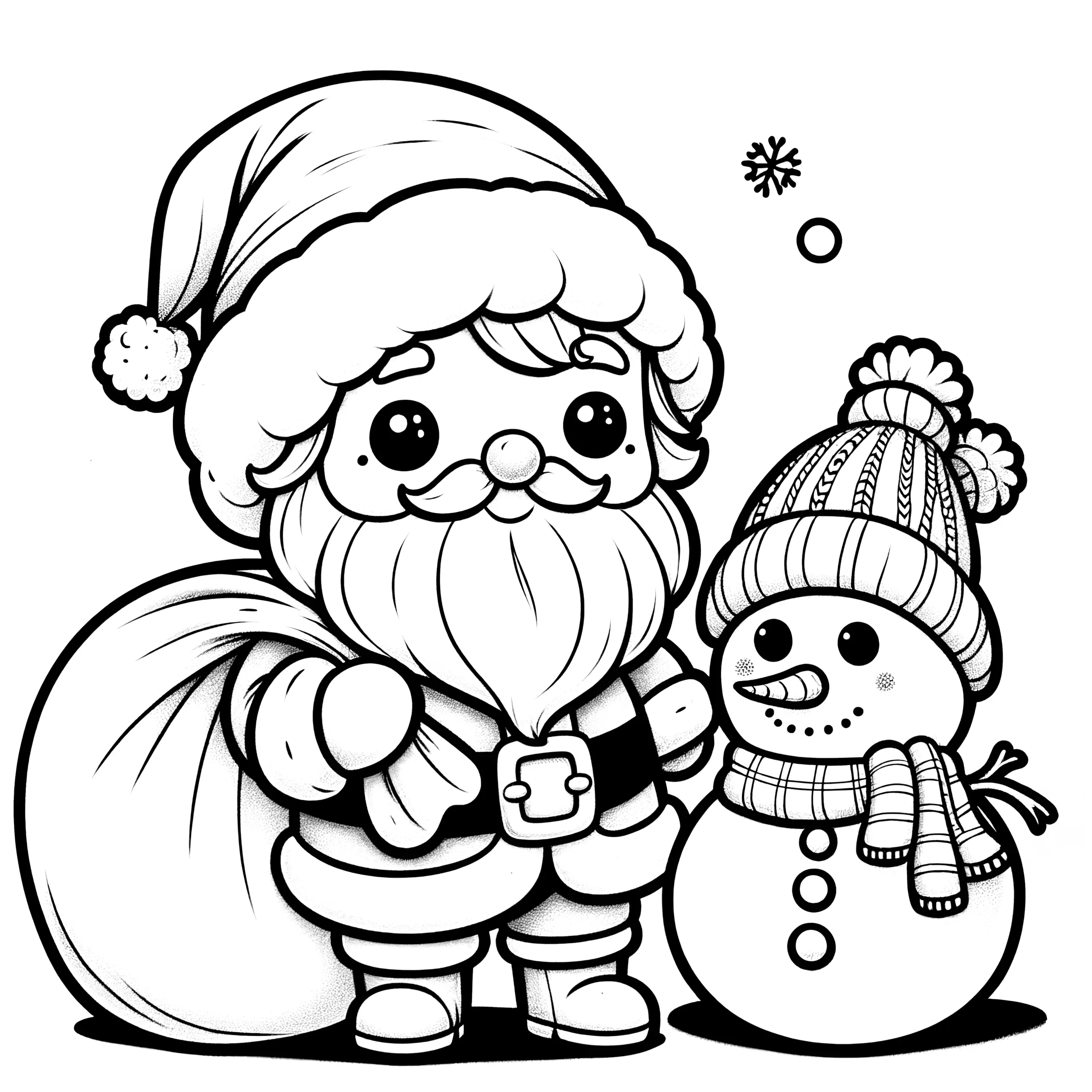 Schneemann & Weihnachtsmann: einfaches Ausmalbild für Kinder