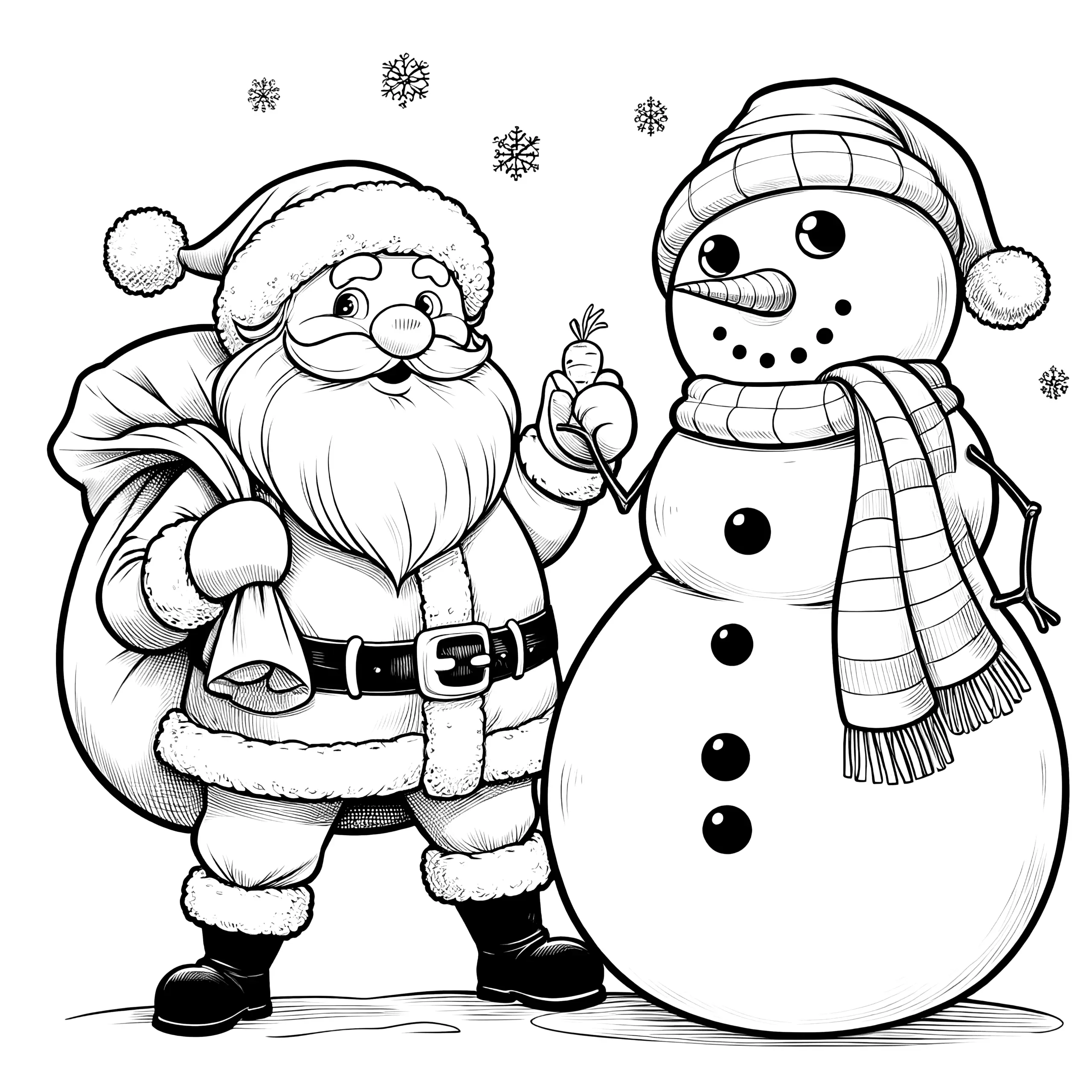 Schneemann & Weihnachtsmann: schönes Ausmalbild