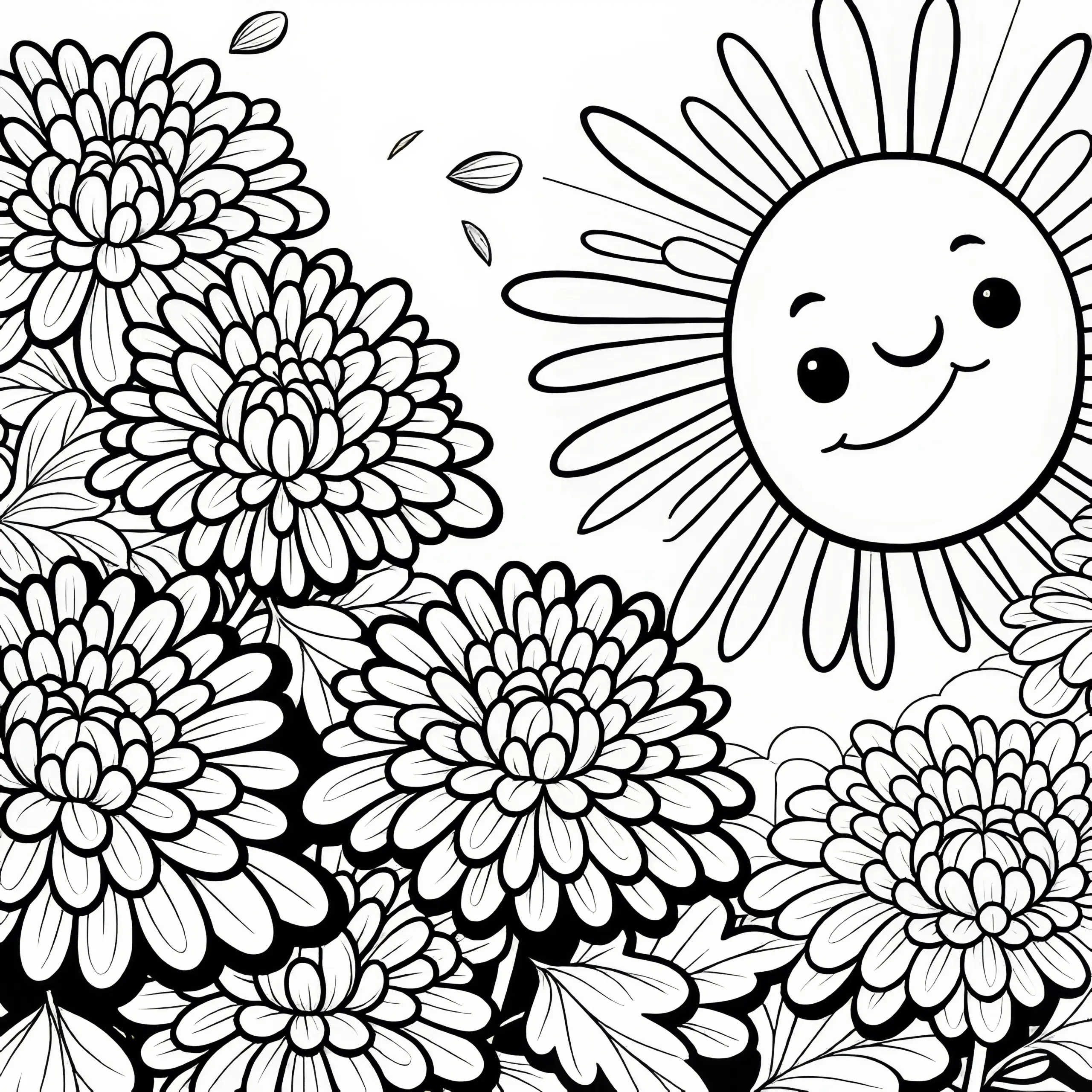 Schöne Chrysanthemen Blüten zum Ausmalen: Gratis Ausmalbild