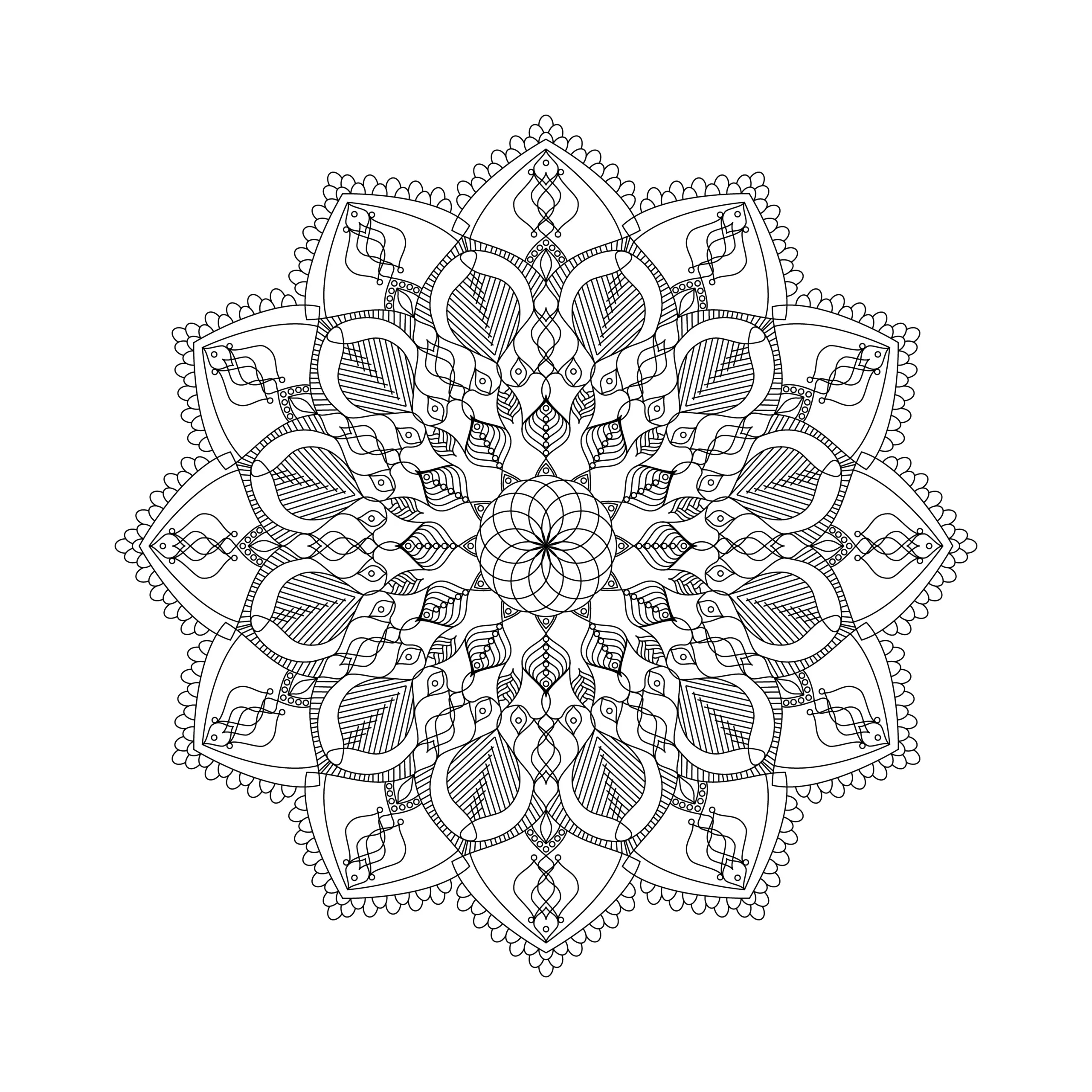Schöne Strukturen: Mandala-Vorlage mit Ornamenten (Gratis) (Ausmalbild)