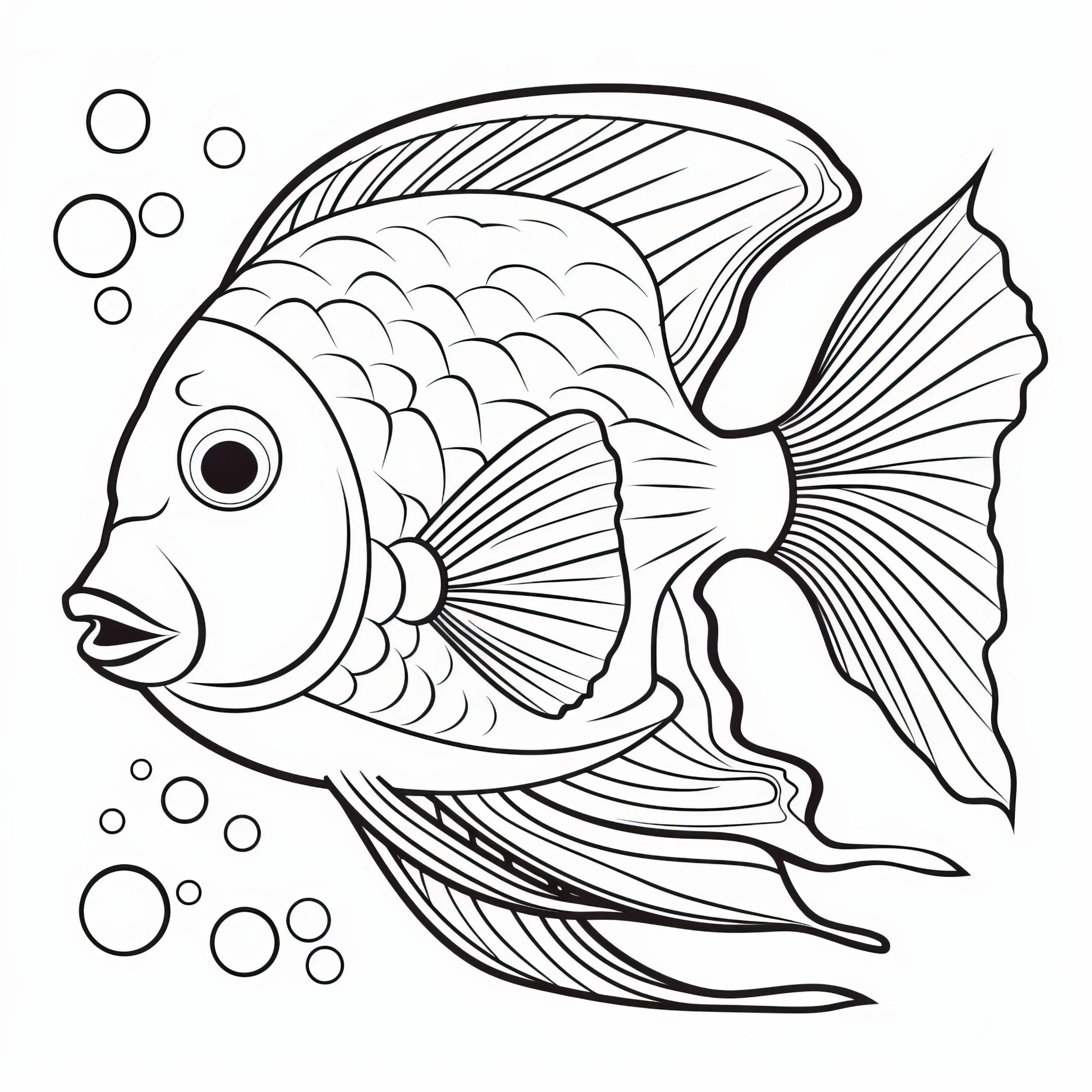 Schöner bunter Fisch mit Luftblasen: Ausmalbild zum kostenlosen Download
