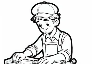 Schreiner schleift Holzplatte mit Sandpapier – Malvorlage kostenlos