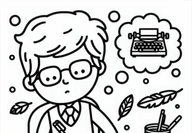 Schriftsteller, der in Notizbuch schreibt – Ausmalbild gratis