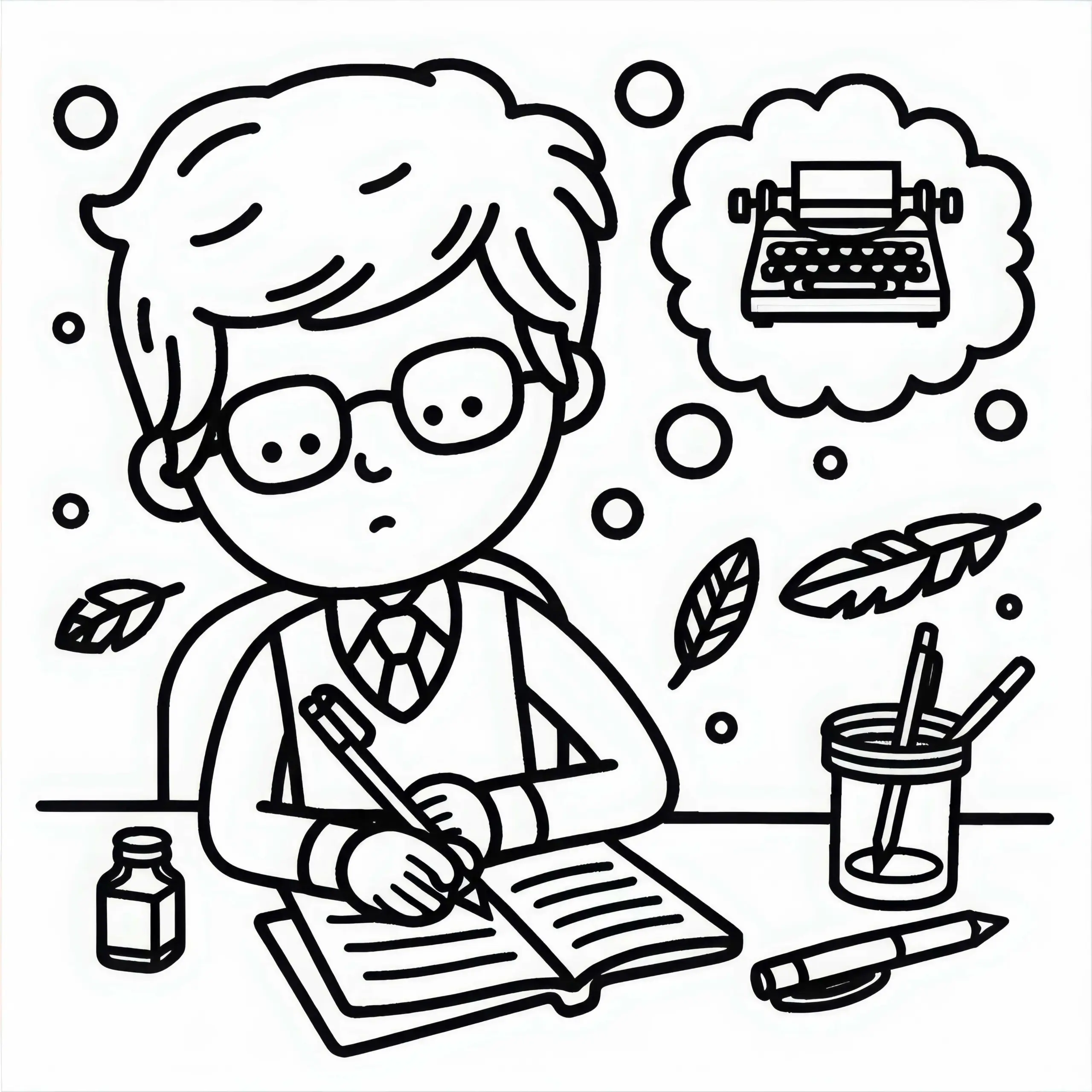 Schriftsteller, der in Notizbuch schreibt – Ausmalbild gratis