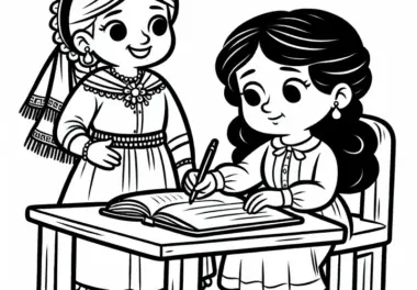 Schriftstellerin beim Signieren eines Buches – Malvorlage Kostenlos