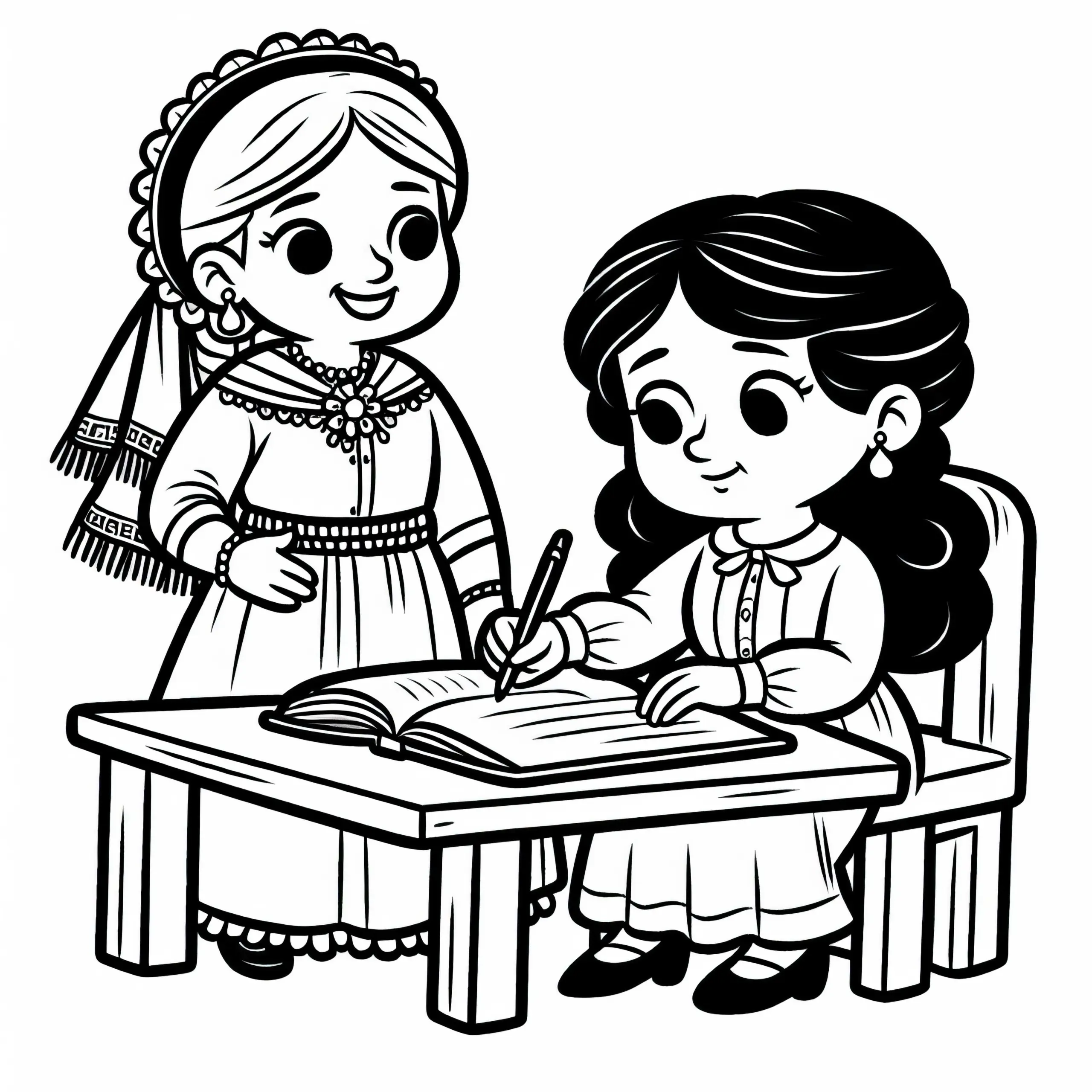 Schriftstellerin beim Signieren eines Buches – Malvorlage Kostenlos (Ausmalbild)