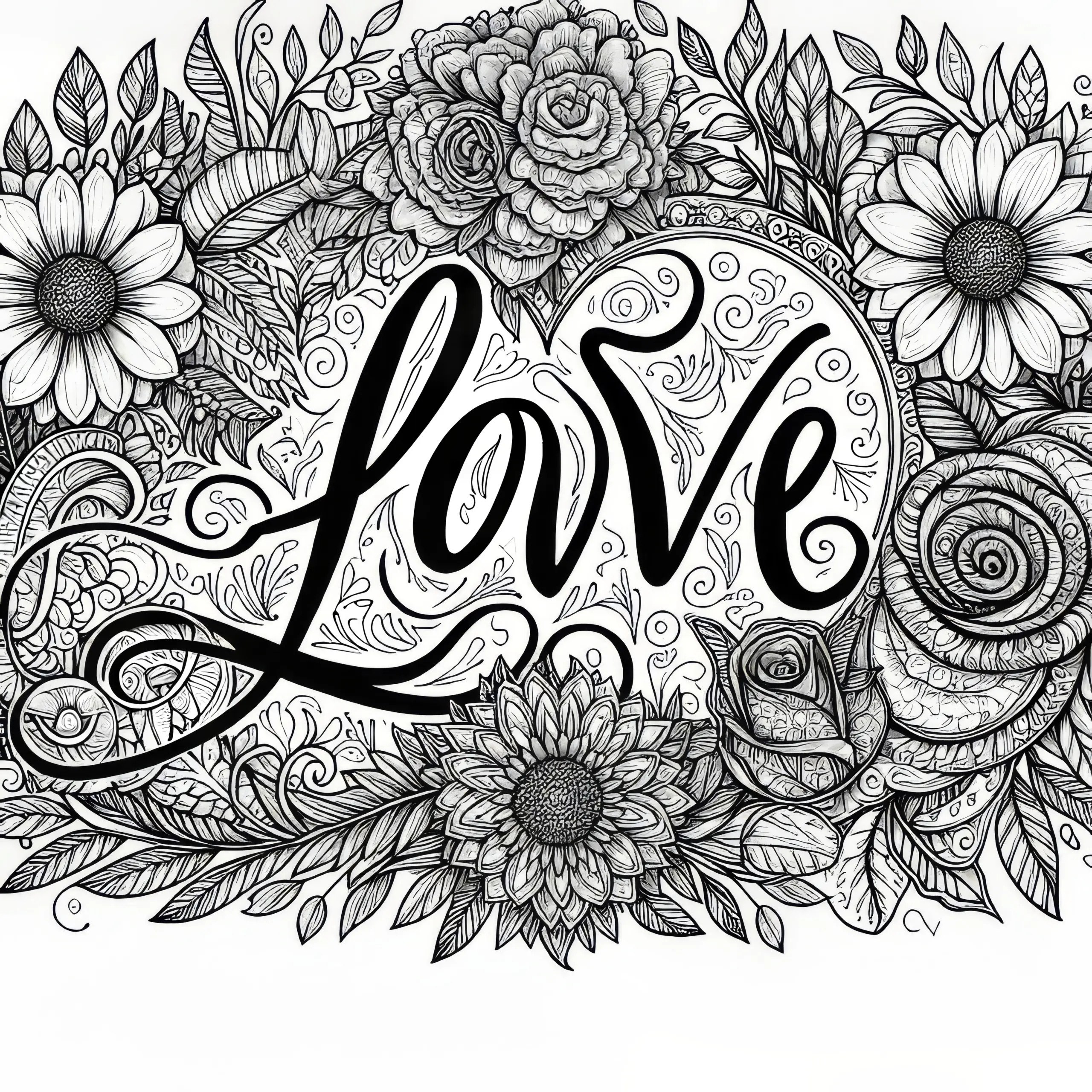 Schriftzug Liebe: Valentinstag Malvorlage (Gratis) (Ausmalbild)