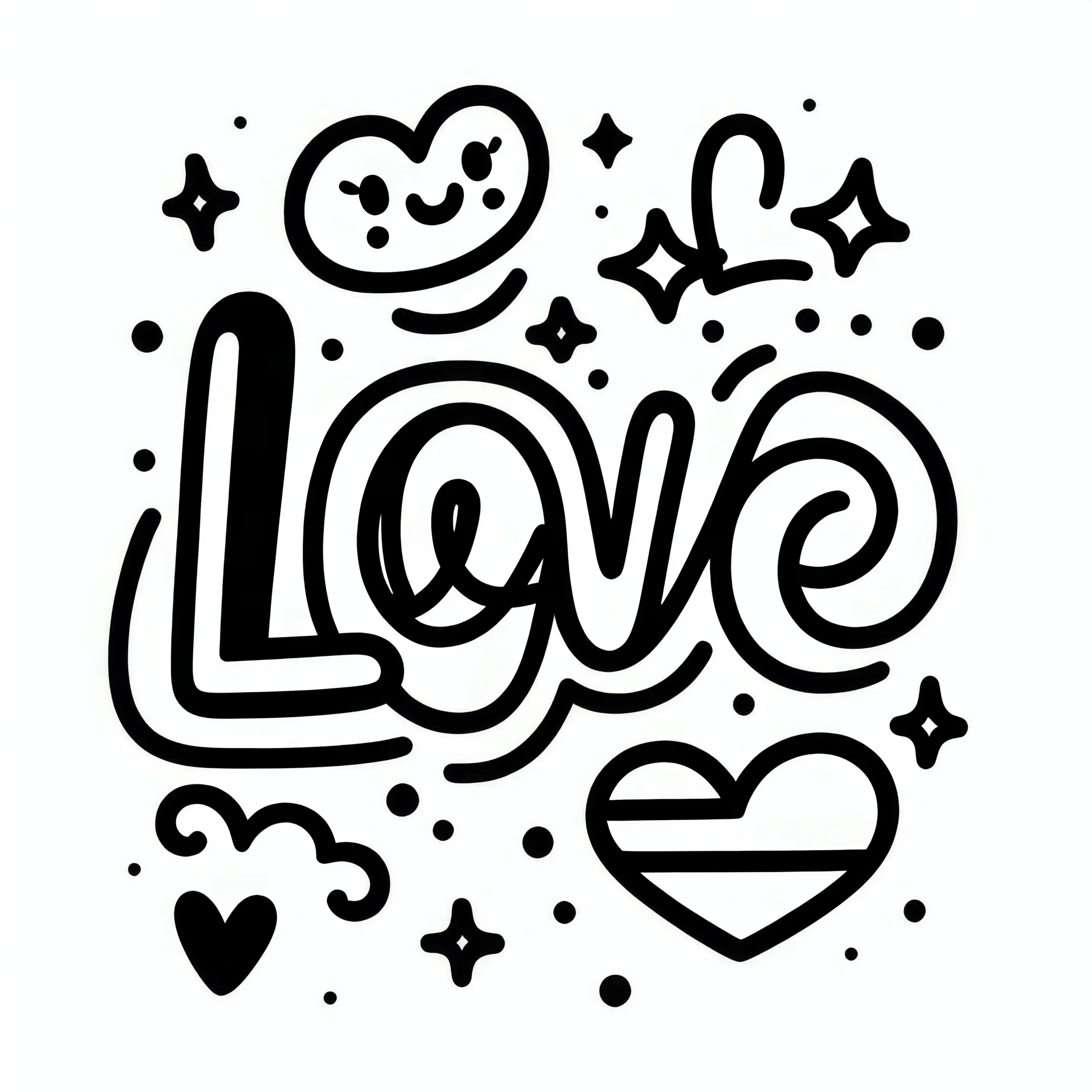 Schriftzug Love zum Valentinstag: Einfache Malvorlage gratis zum Download (Ausmalbild)