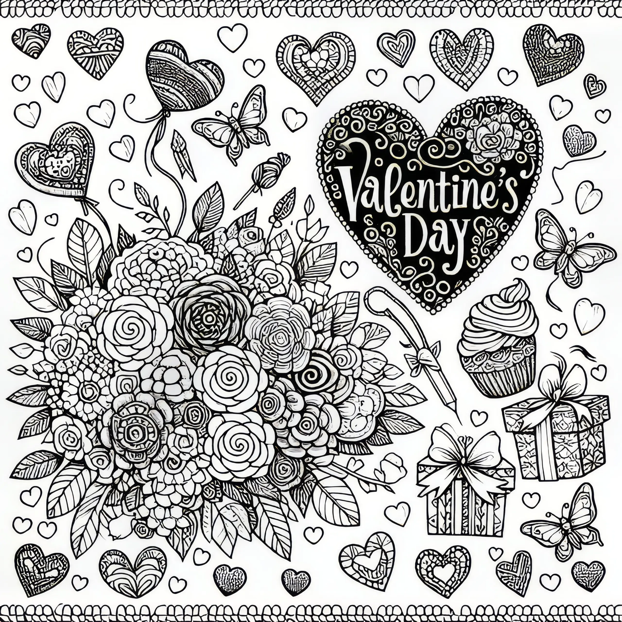 Schriftzug Valentinstag: Ausmalbild kostenlos zum Download