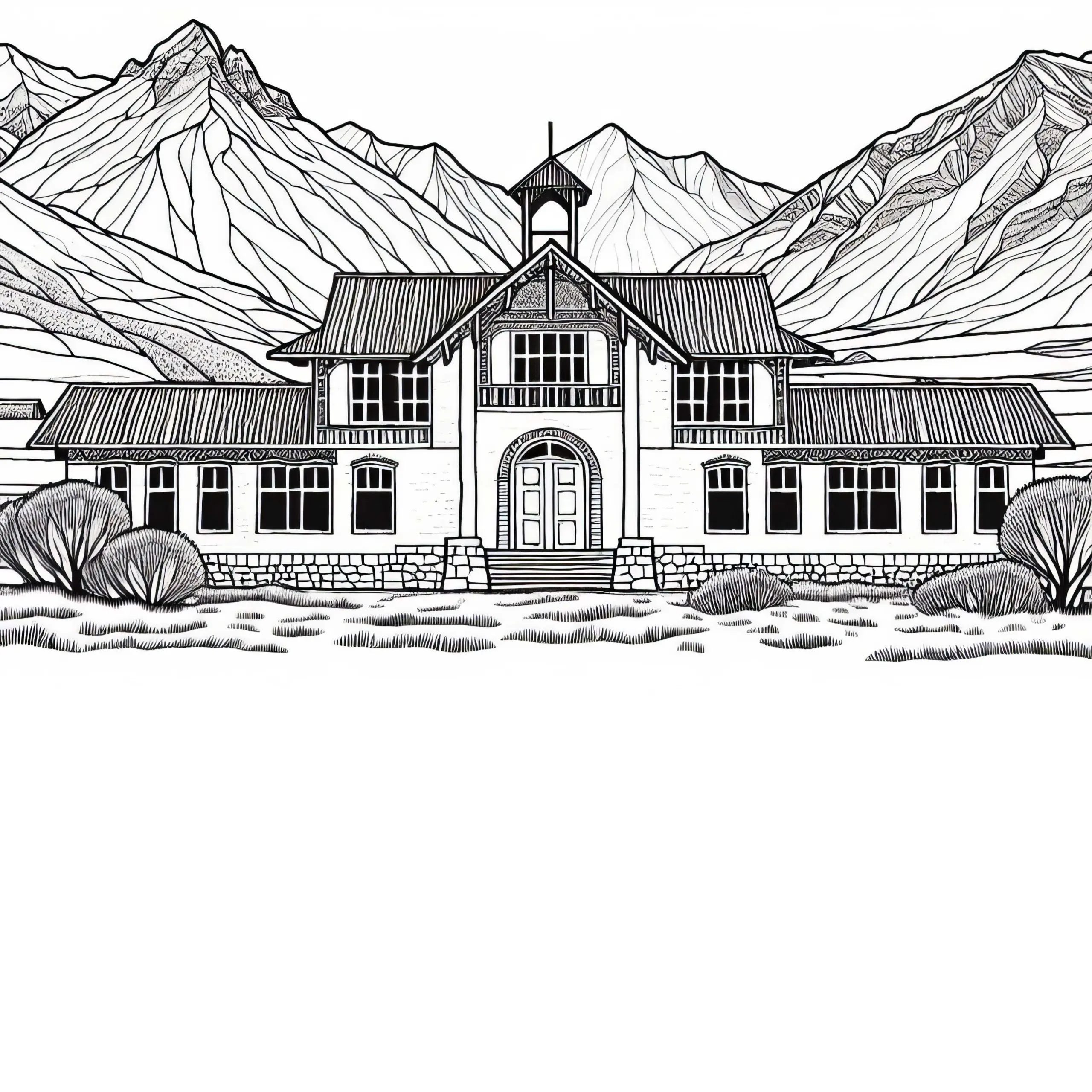Schule im Hochland – Ausmalbild Südamerika Gratis