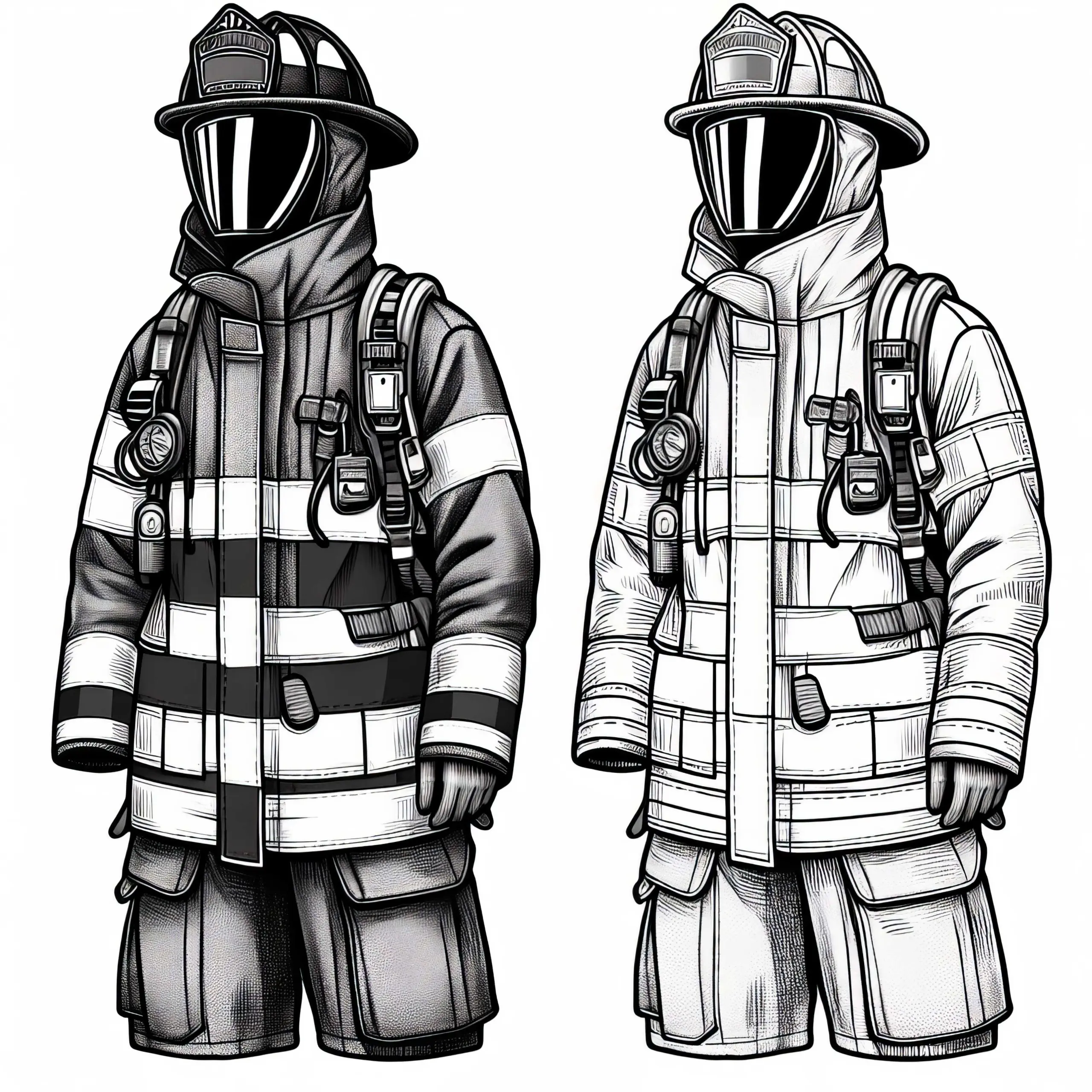 Ausmalbild eines Schutzanzugs für Feuerwehrmann – Detailreich und Kostenlos